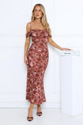 Celeste Glow Off Shoulder Maxi Dress Rust