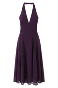 Halter V-neck Purple Long Dress