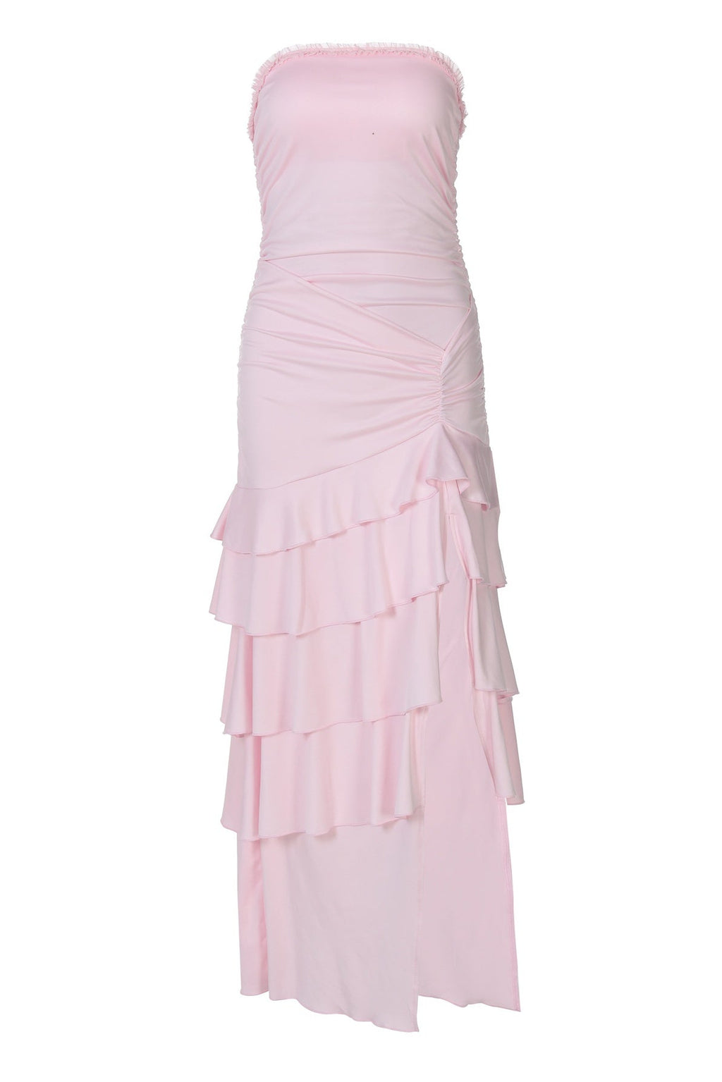 Strapless Pink Fitted Ruffle Dress