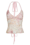 Pink Floral Beaded Sheer Crop Top