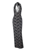 Halter Black Lace Fitted Long Dress