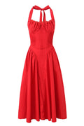 Red Halter Ruched Bow Long Dress
