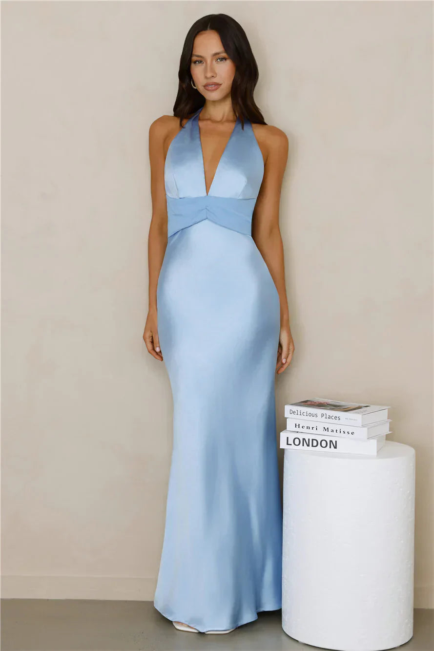 Spiced Sunset Satin Halter Maxi Dress
