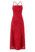 Spaghetti Straps Red Lace Long Dress