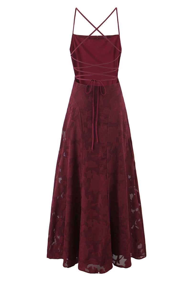 Spaghetti Straps Red Lace Long Dress