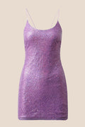 Purple Sequin Straps Tight Short Dress