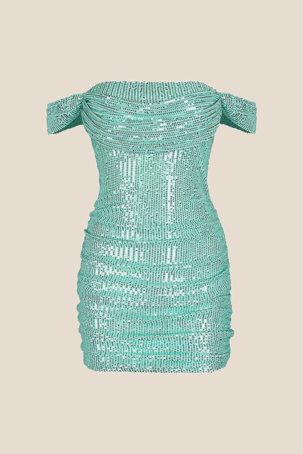 Off the Shoulder Sage Green Sequin Fitted Short Dress