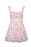 Pink Ruffle Straps Sequin Short Dress