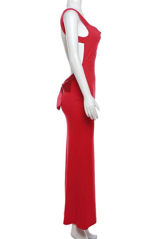Sexy Red Backless Tight Bow Dress