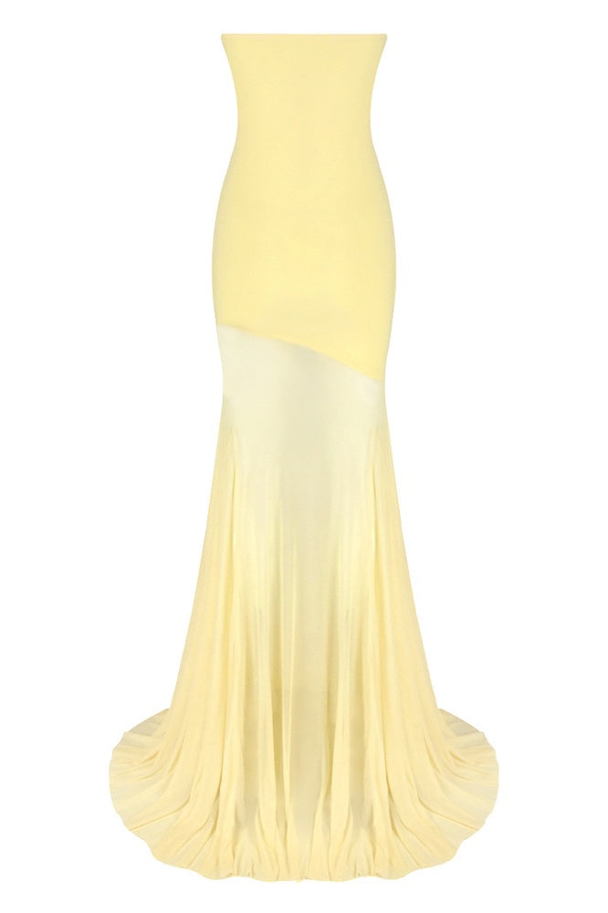 Strapless Yellow Mesh Mermaid Long Dress