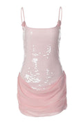 Pink Sequin Straps Ruched Tight Mini Dress