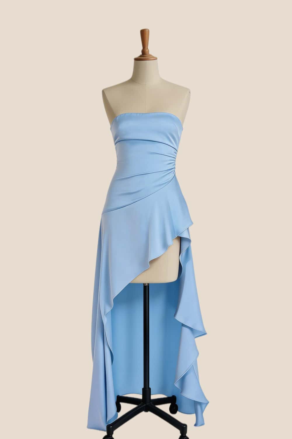 Red Strapless Ruched Slit Dress