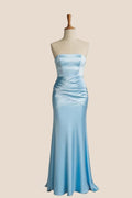 Light Blue Strapless Ruched Fitted Dress