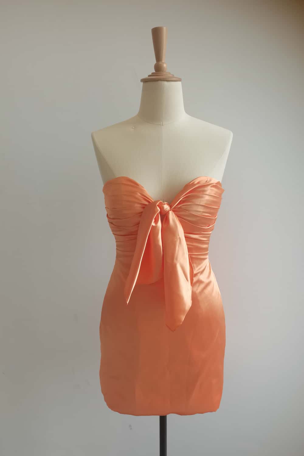 Strapless Orange Tie Front Short Dress