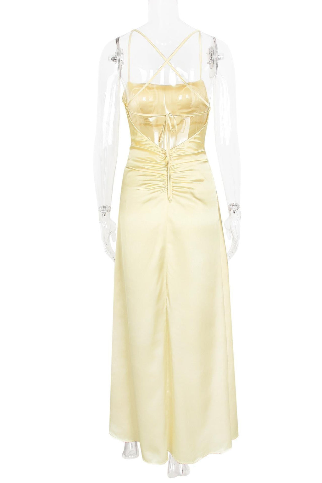 Spaghetti Straps Light Blue Back Tie Long Dress
