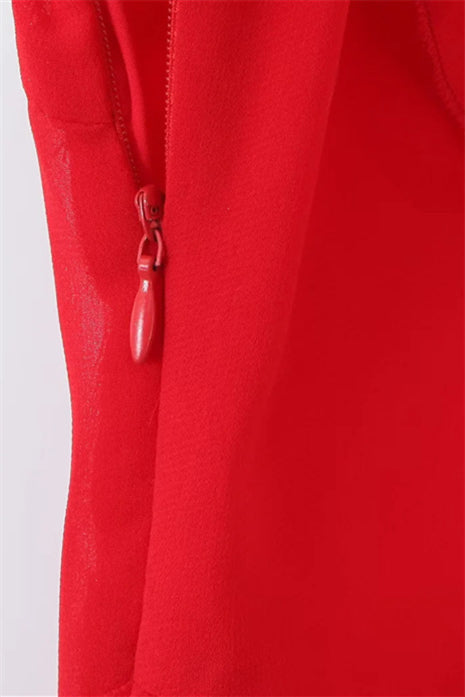 Square Collar Red Ruffle Long Dress with Slit