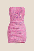 Strapless Pink Bodycon Sequin Short Dress