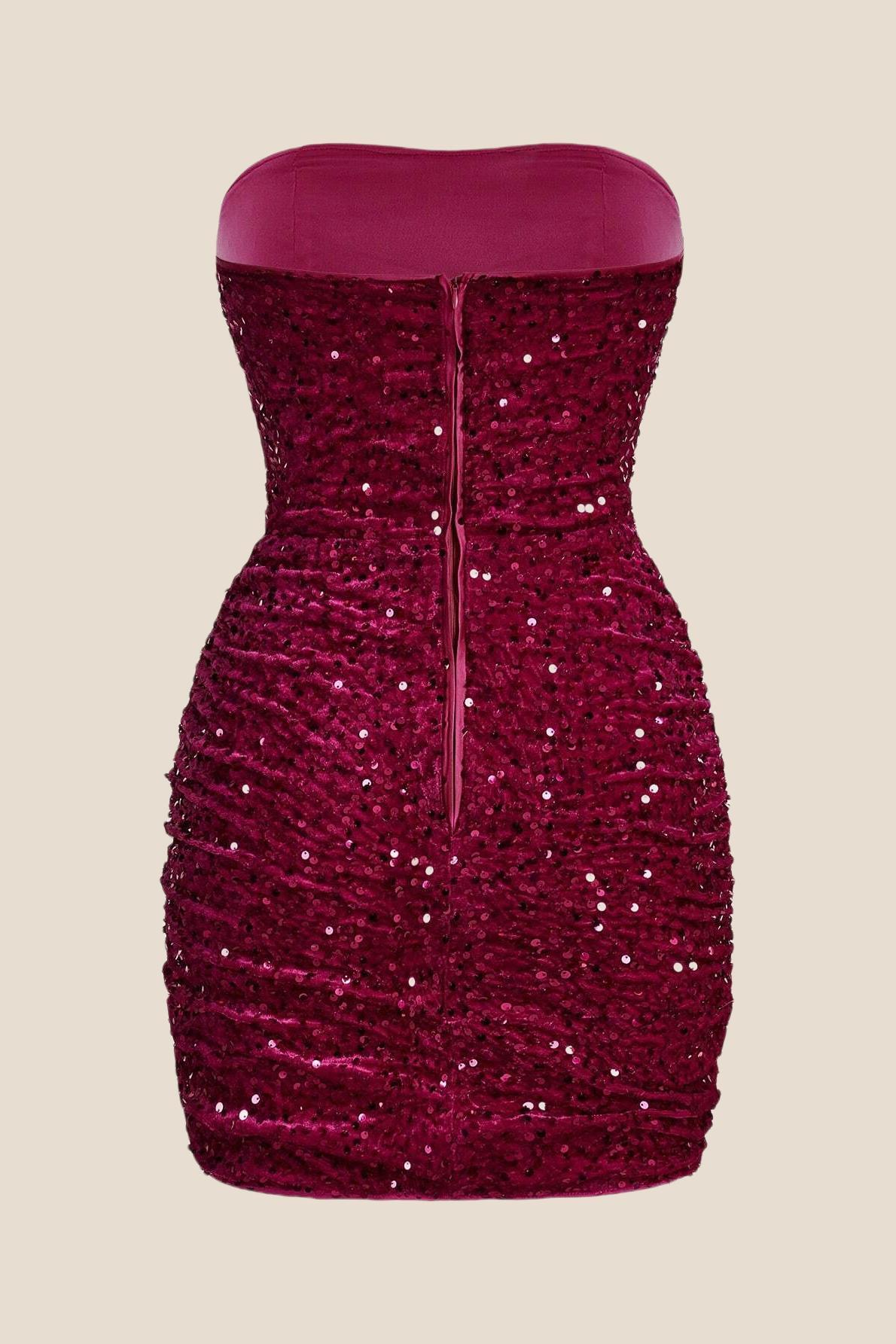 Strapless Pink Bodycon Sequin Short Dress