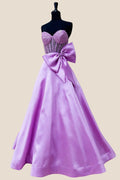 Strapless Purple Beaded Long Dress with Bow