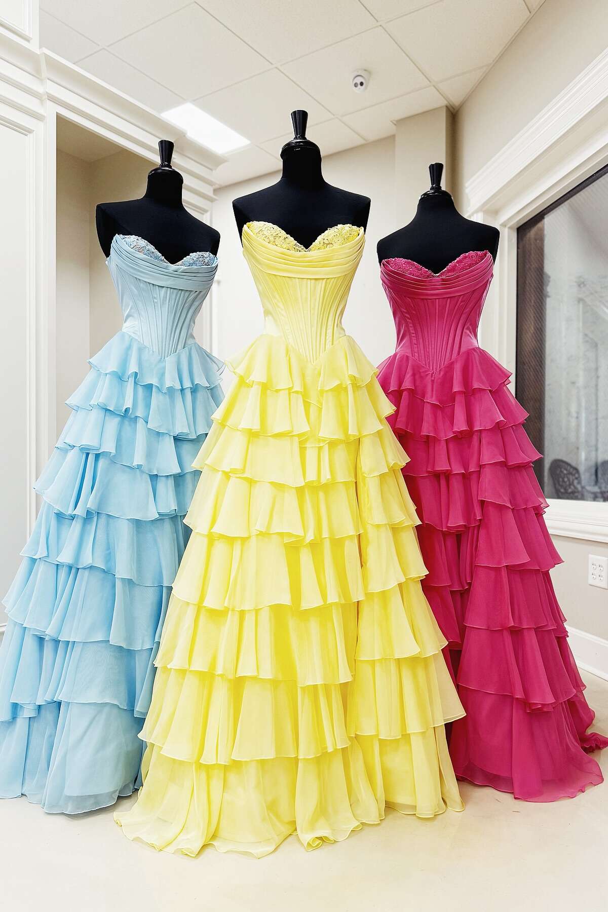 Strapless Yellow Tiered Chiffon Long Dress with Slit