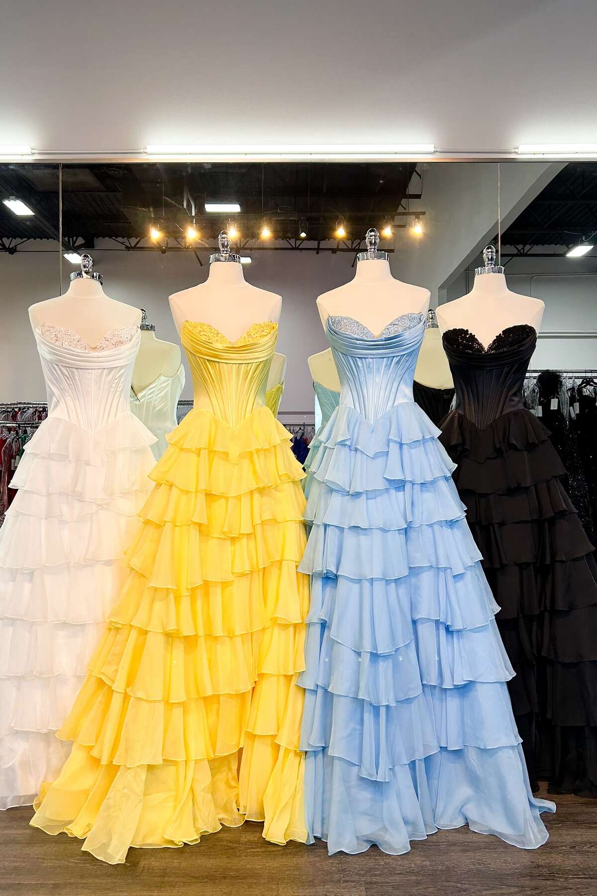 Strapless Yellow Tiered Chiffon Long Dress with Slit