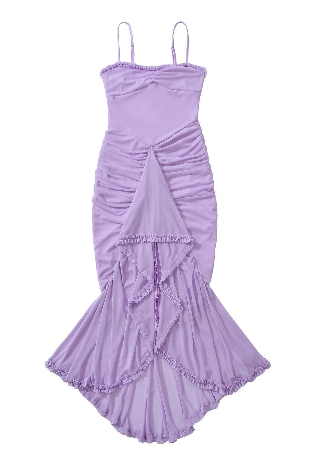 Straps Yellow Ruffled Front Irregular Long Dress