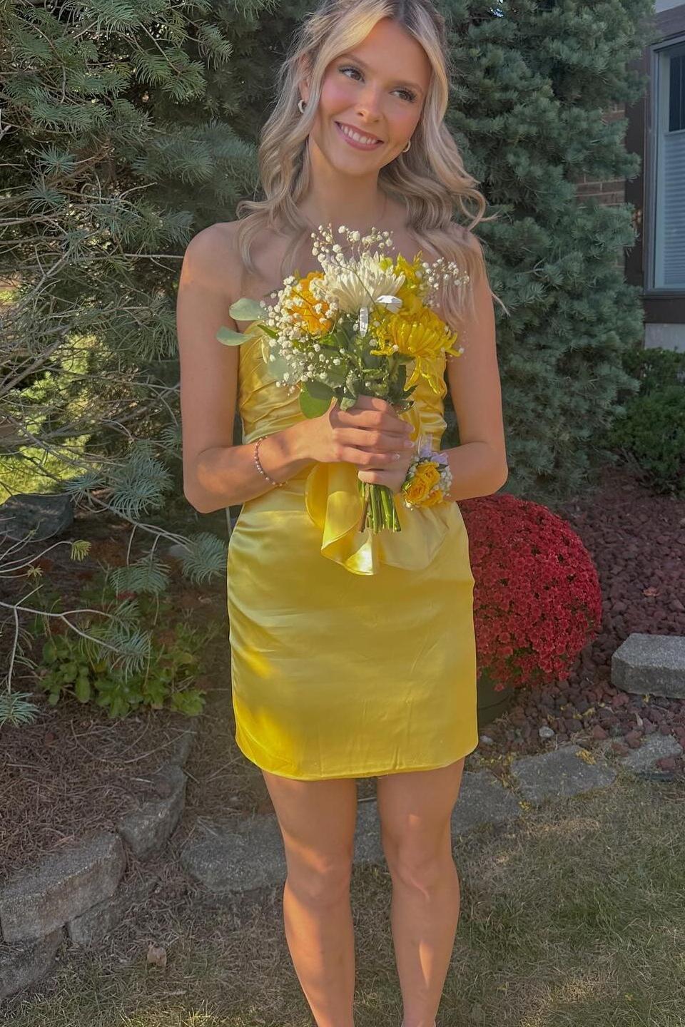 Strapless Orange Tie Front Short Dress