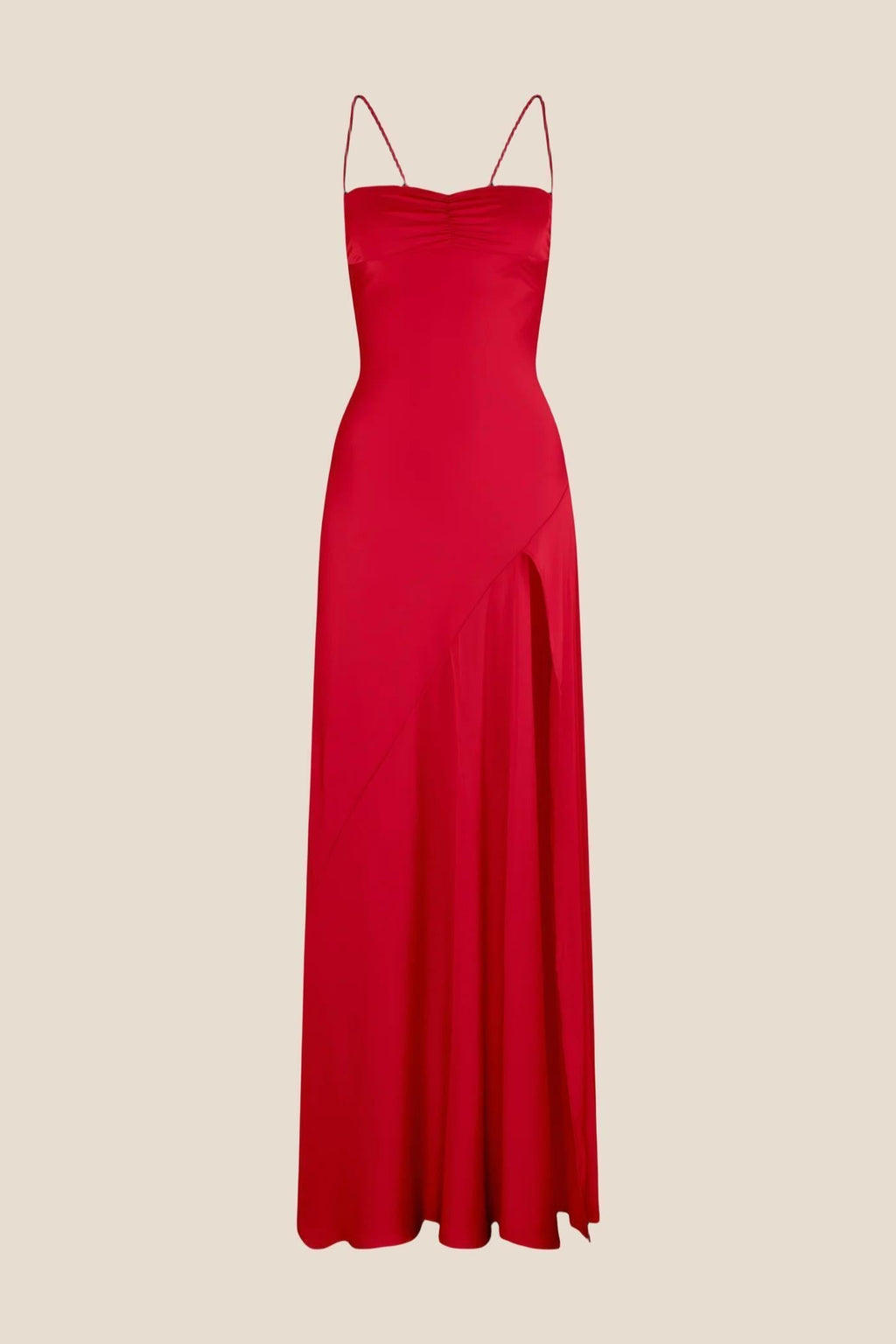 Spaghetti Straps Red Long Dress with Slit