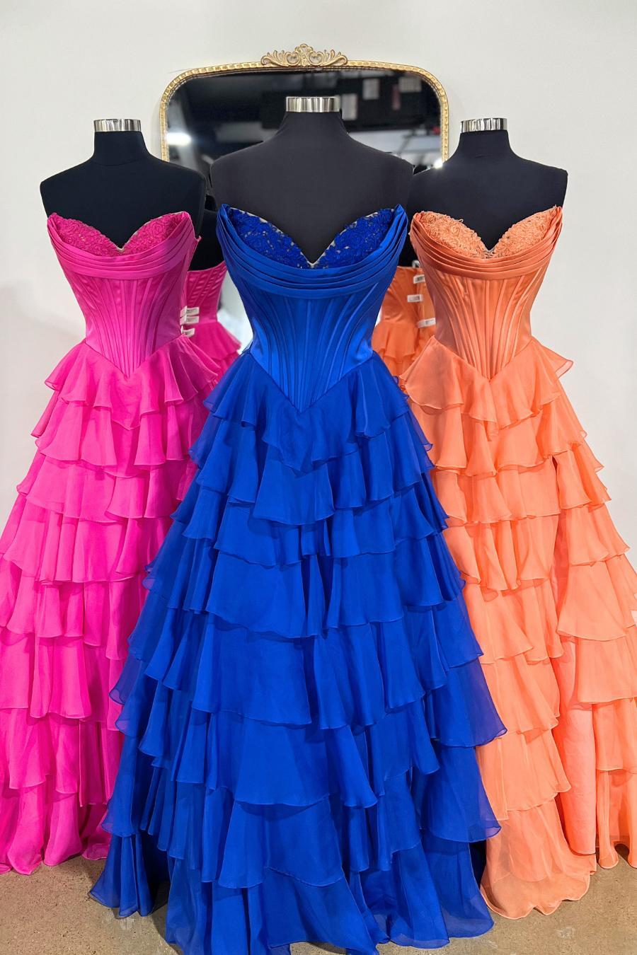Strapless Yellow Tiered Chiffon Long Dress with Slit