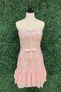 Strapless Pink Sequin Mermaid Mini Dress